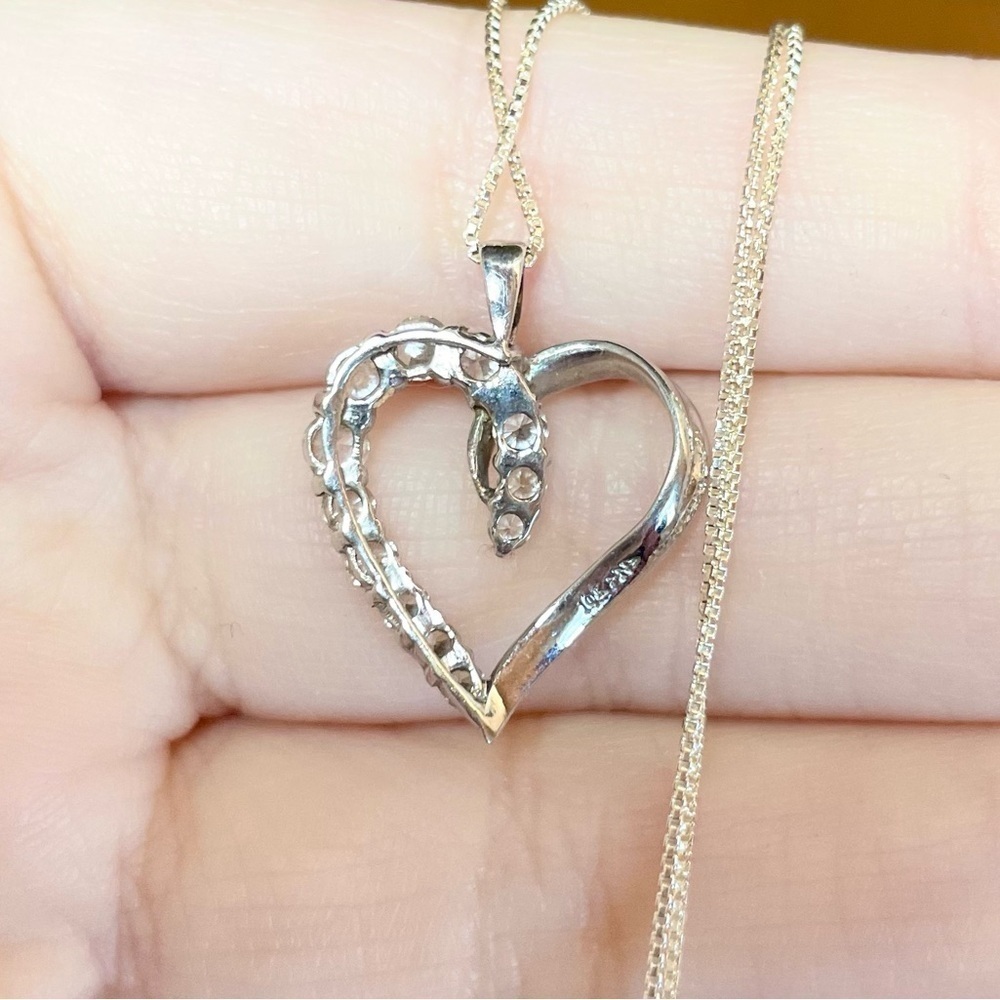 10K white cubic zirconia cz open heart half eternity paved white gold pendant‍ - Picture 8 of 9